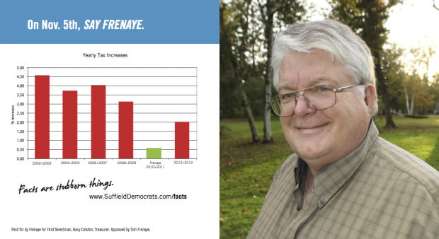 Mailer to highlight the lowest tax increase in the past 14 years occurred during Frenaye's first administration. 